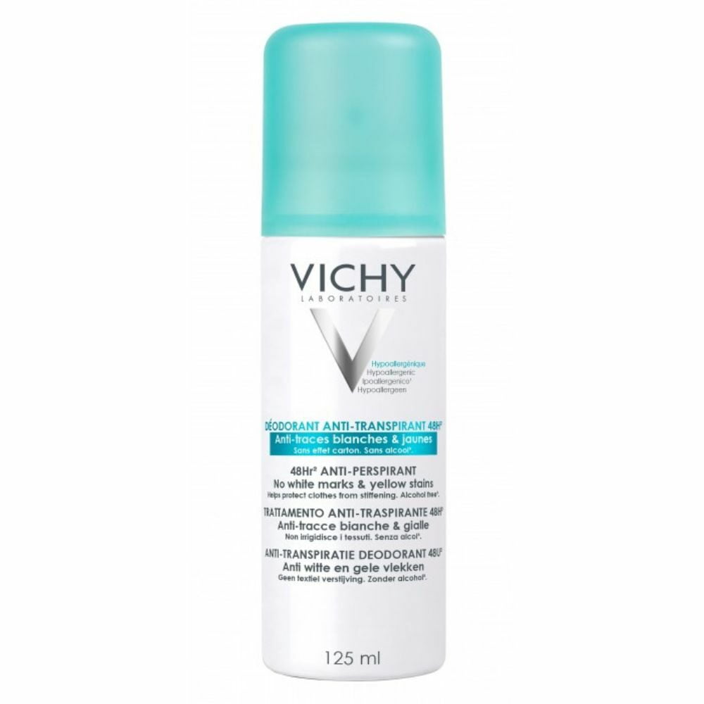 Vichy Déodorant Spray AntiTranspirant AntiTraces Jaunes & Blanches 48h Aérosol 125ml Daisy.ma
